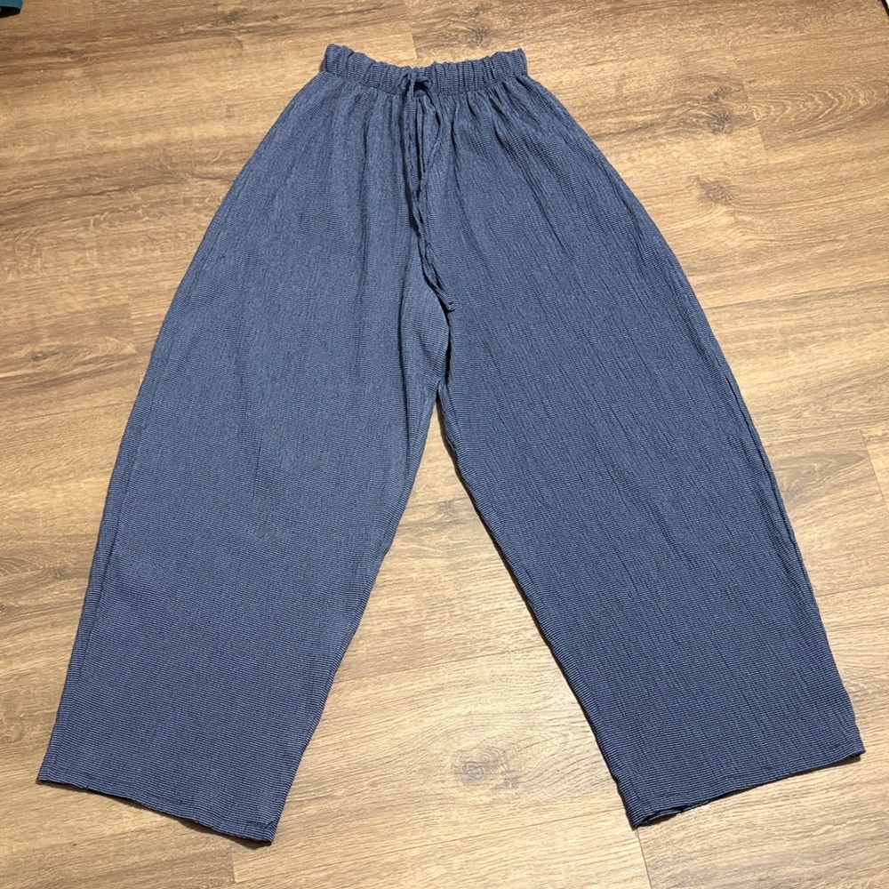Zara Casual Blue Wide-Leg Pants Size Small Elastic Waist